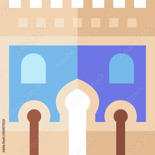 Architectural Model of a Traditional Building with Arched Windows and Courtyard