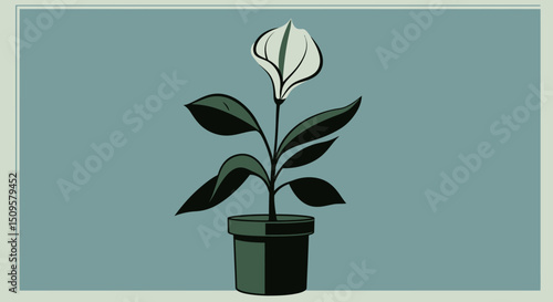 Elegant Peace Lily in Pot – Botanical Vector Art