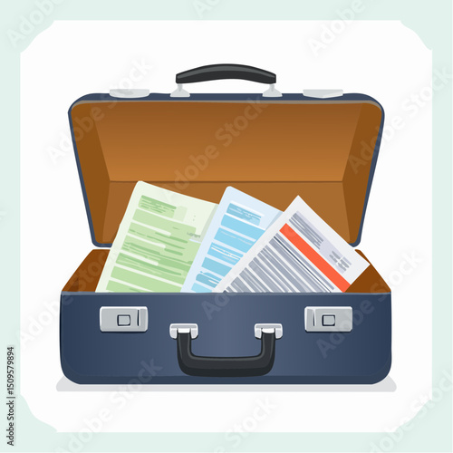 A briefcase with visible documents inside
