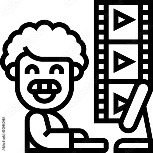 Cartoon Character with Film Reel and Clapperboard Illustrating Movie Production