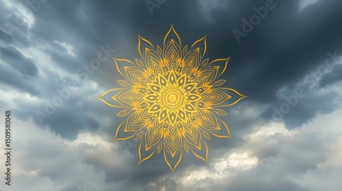 Golden Mandala Sunrise: Serene Cloudscape Art