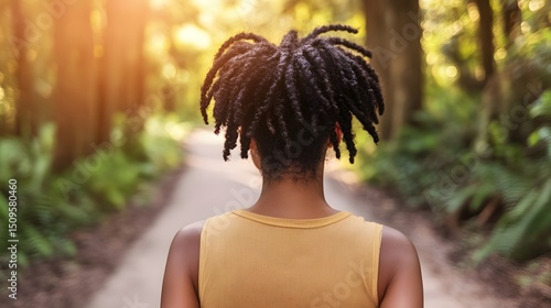 Woman with Dreadlocks Walking on Forest Path