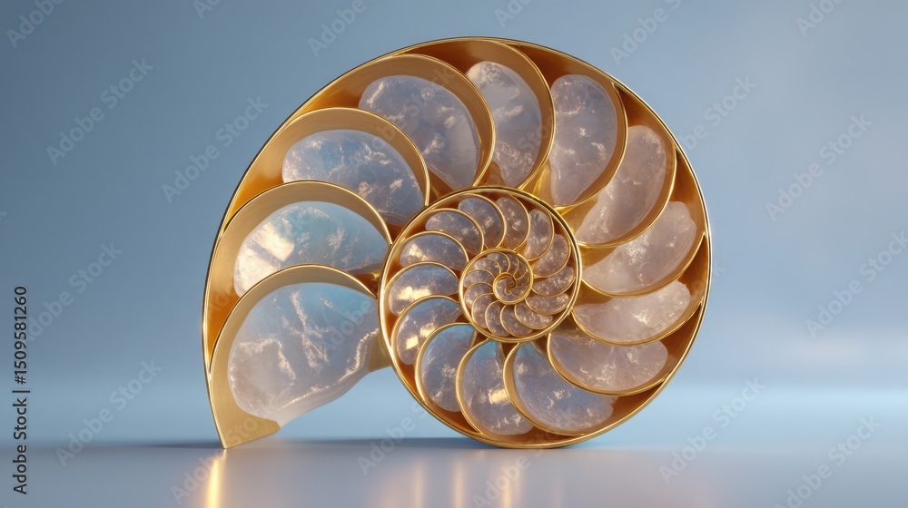 Obraz premium Beautiful nautilus showcasing the golden ratio's influence on natural spirals and marine life aesthetics