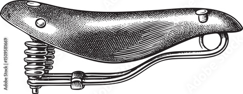 detailed black and white of a vintage bicycle saddle.