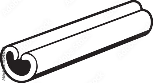 cinnamon stick lies horizontally on a white surface.