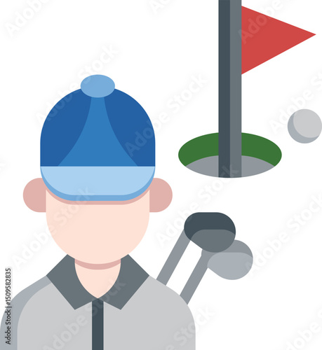 Child Playing Miniature Golf on Indoor Course with Flagstick and Ball