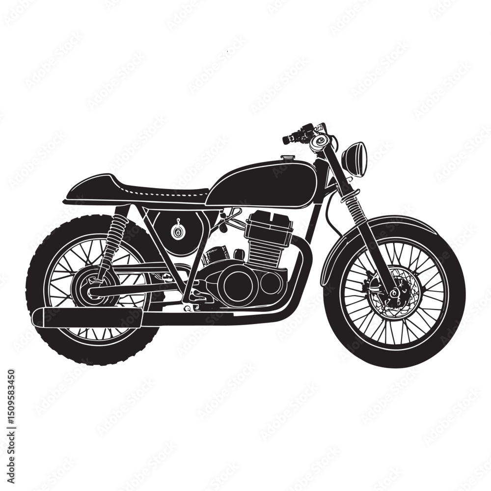 Fototapeta premium Motorcycle Silhouette Vector EPS, Black Motorbike Clipart, Vintage Bike Outline, Chopper Graphic for Logo, T-shirt, Sticker, and Print Design