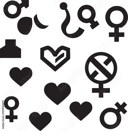 collection of diverse gender symbols and heart arranged in a grid.