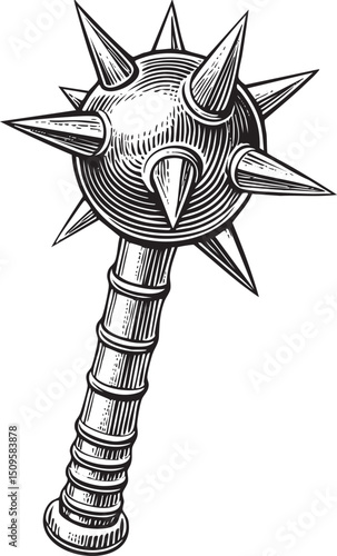 detailed black and white depicts a spiked with intricate spiral .