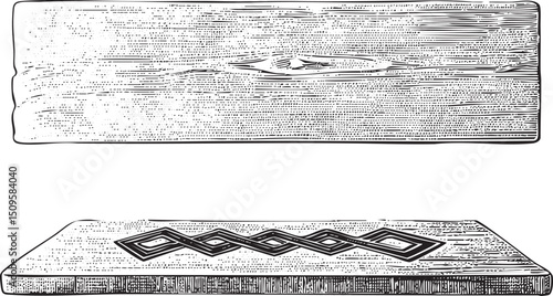 Two wooden planks display a decorative knot .