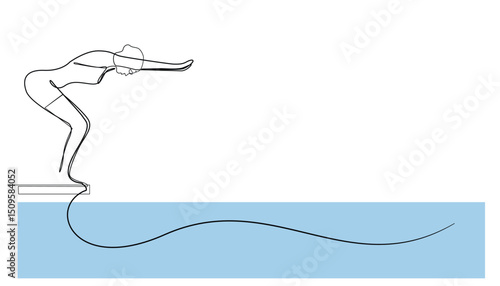 Swimmer One Line Drawing, Vector Illustration.