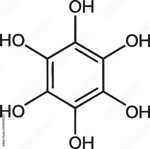 black and white of a benzene molecule with hydroxyl groups.