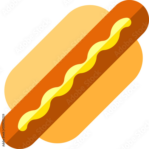 Hotdog sits appetizingly in a soft bun, drizzled with yellow mustard, ready to be enjoyed as a classic American snack, creating a feeling of simple pleasure.