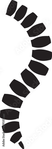 black silhouette of a curved forms a dynamic flowing shape against a white background.