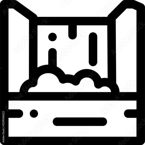 Minimalist drawing of a bathtub overflowing with sudsy water, creating a sense of messiness and potential water damage, depicted in a simple line art style.