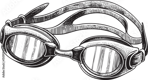pair of black swim goggles rests on a white surface.