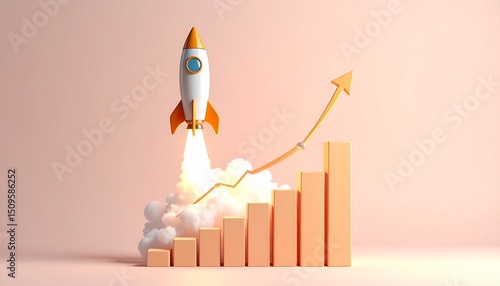 A detailed rocket launches above the bar graph, resembling a real rocket launch into space.