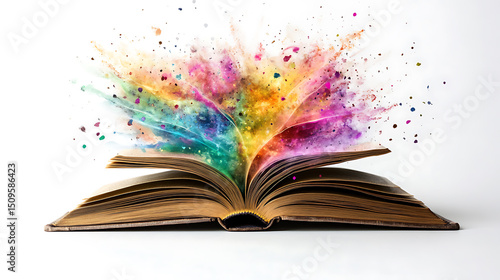 Fototapeta Naklejka Na Ścianę i Meble -  An open book with vibrant, colorful paint splashing outward, symbolizing creativity and knowledge.