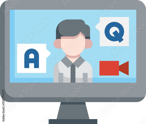 Person on computer screen answering questions during online video call, showcasing virtual communication and remote interaction in a modern setting.