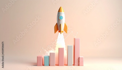 A detailed rocket launches above the bar graph, resembling a real rocket launch into space.