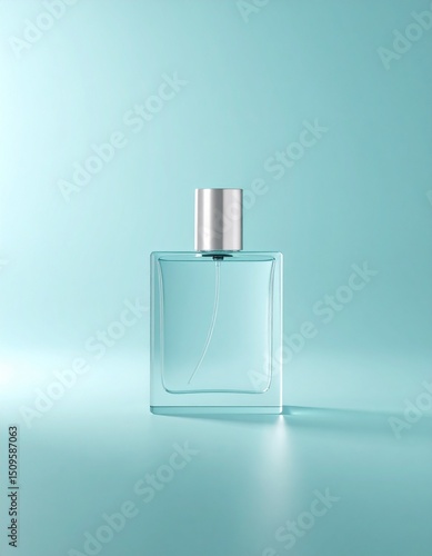 Perfume advertisement, luxury and minimalism: Modern luxury scent, sharp edges and soft fog.