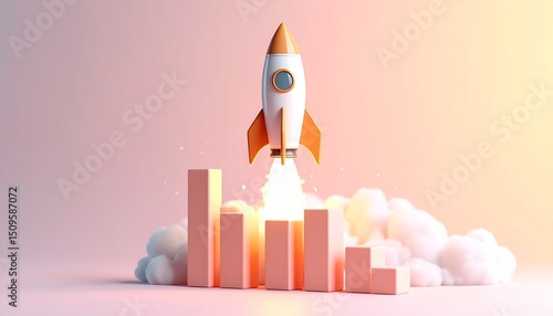 A detailed rocket launches above the bar graph, resembling a real rocket launch into space.
