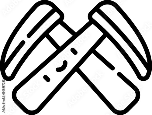 Crossed pickaxes symbolize mining and labor in a simple line art style, representing hard work and industry, suitable for various projects.