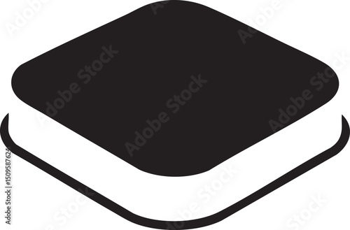 dark square shape rests atop a lighter rounded form.