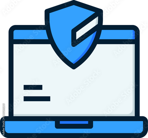 Laptop displays security shield, symbolizing data protection and online safety in a modern digital world, emphasizing trust and reliability.