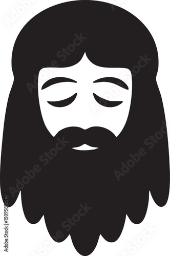 man with a long black beard and closed eyes.