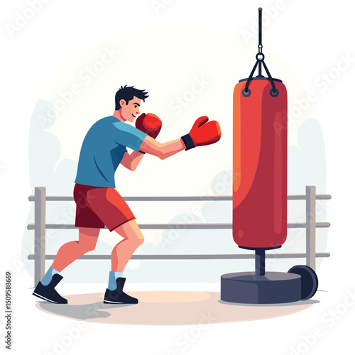 Boxing training with punching bag vector illustration for fitness and sport concept design vector art