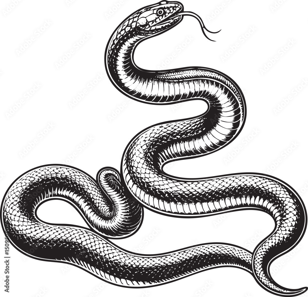 Obraz premium detailed black and white of a coiled serpent.