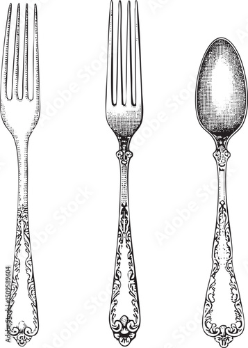 Three elegant silverware items are arranged in a row.
