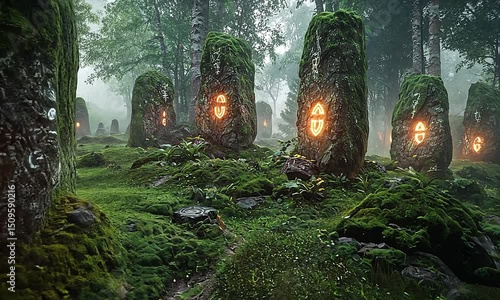 Enchanted Forest Glowing Stones and Mossy Grove Digital Art