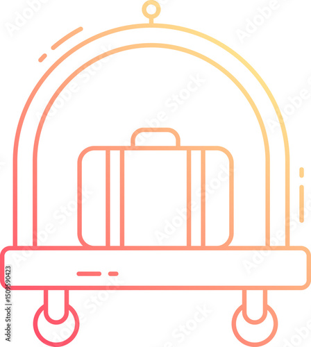 Luggage cart carries suitcase in hotel lobby, offering convenient service and smooth travel experience for arriving guests.