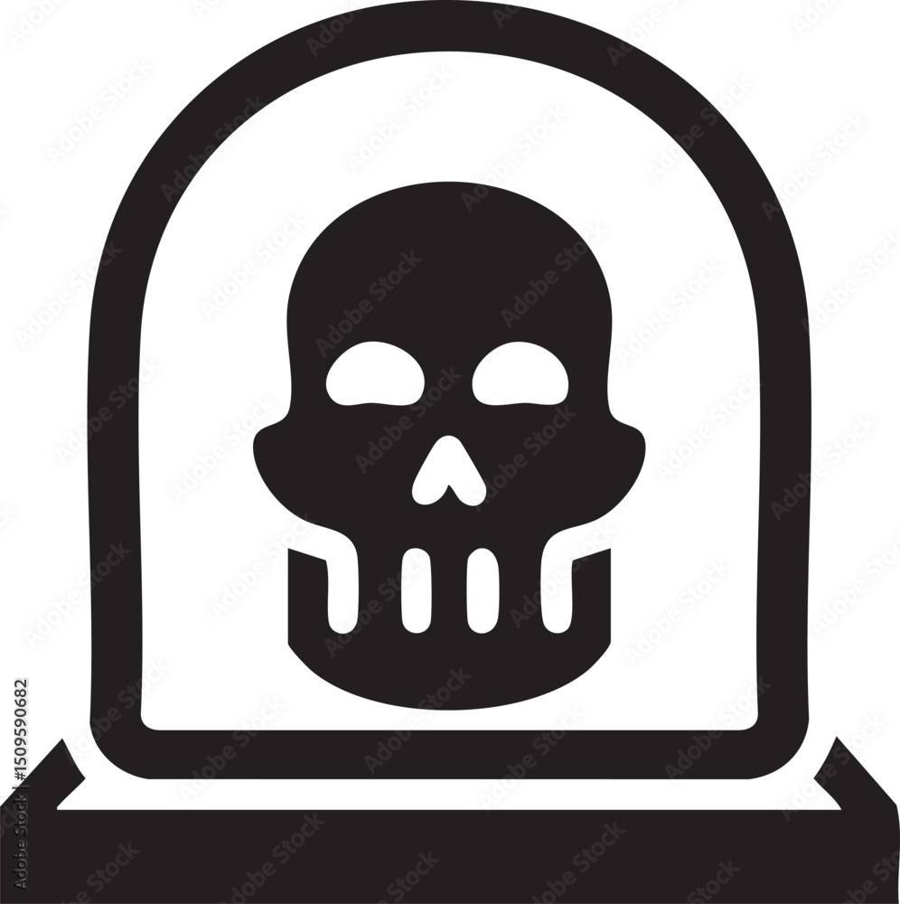 Fototapeta premium black skull is enclosed within a rounded shield shape.