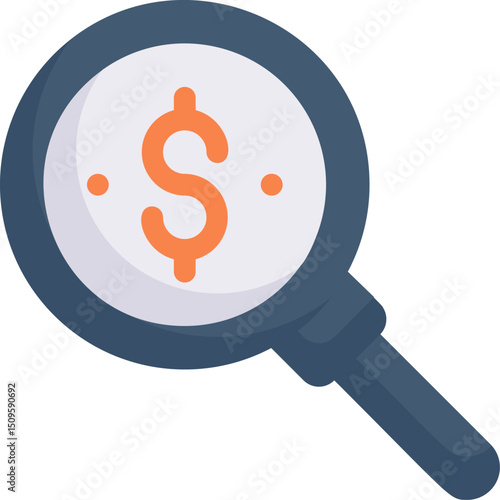 Magnifying glass reveals dollar sign, symbolizing financial analysis and investment opportunities in a modern, minimalist style.