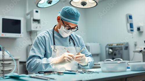 Explore the meticulous world of veterinary medicine with a skilled professional veterinarian sterilizing surgical tools in a high-tech clinic This image showcases the paramount importance of medical