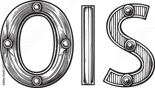 Two large ornate wooden numerals ‘O’ and ‘S’ are presented against a white background.