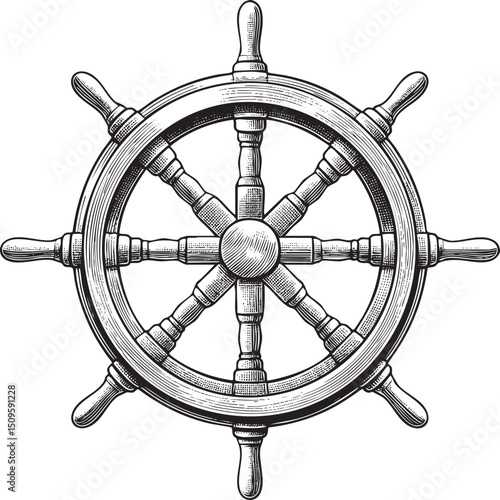 detailed circular wooden steering wheel dominates the .