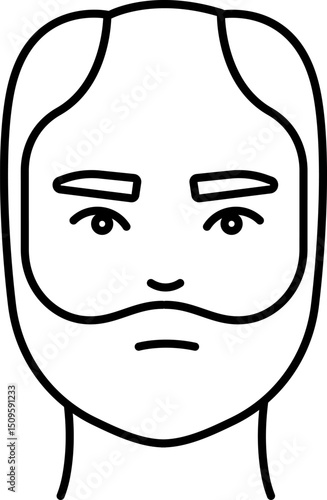 Man's face with beard staring straight ahead expressing neutral emotion in simple line drawing on white, minimalist style.
