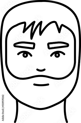 Man with beard staring forward with neutral expression, showcasing simple line drawing on white backdrop, creating clean and minimalist aesthetic.