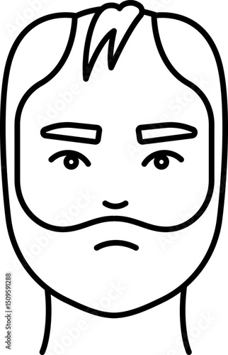 Man with beard stares intently forward with a serious expression in a simple line drawing, conveying a sense of contemplation and focus.