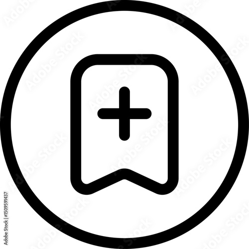 Bookmark with plus symbol indicating saving or adding inside a circular frame on a white surface, representing organization and efficiency.
