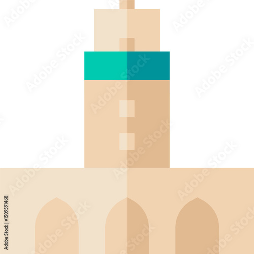 Simple tower stands tall against a clear sky, showcasing its unique architectural style and geometric shapes, creating a minimalist and modern aesthetic.