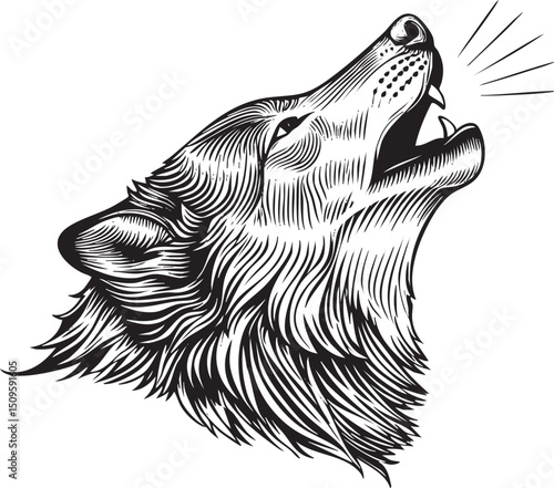 stylized wolf head emits a powerful howl into the night.