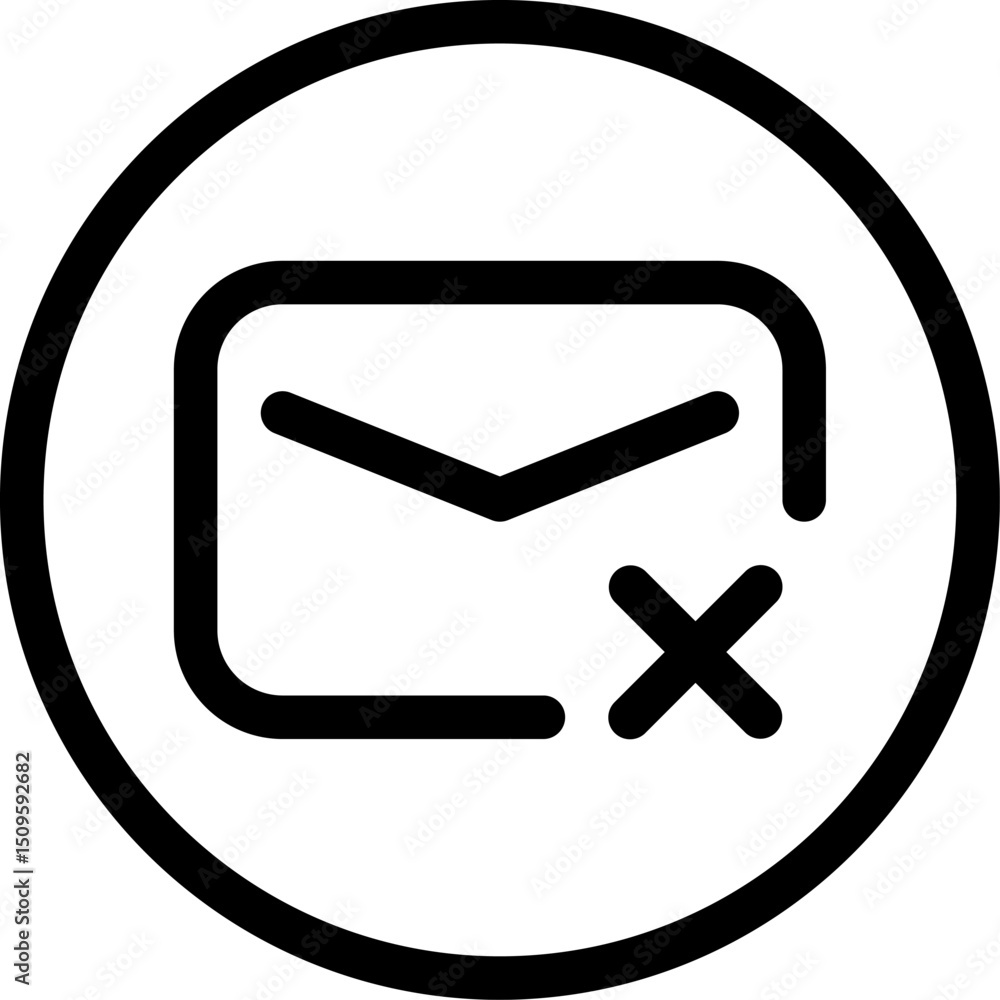 Obraz premium Envelope with an x inside a circle represents email deletion on a white screen, symbolizing removal and digital management.