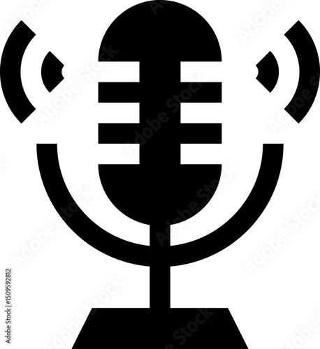 Microphone broadcasting sound waves in studio for podcast recording, capturing audio with professional equipment, creating engaging content.