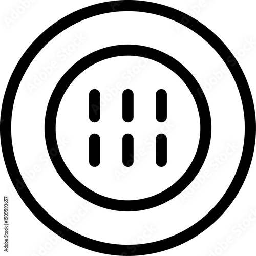 Simple black and white outline of a plate with six vertical lines arranged in a grid pattern, representing food or a culinary concept.