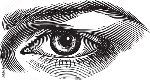 detailed black and white of a single eye with delicate eyelashes.